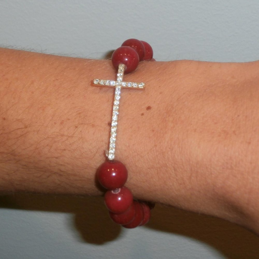 Cross Bracelet with Red Beads - New